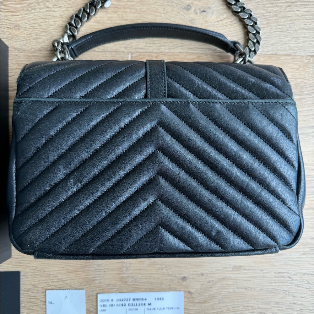 YSL Saint Laurent Medium College Tote Shoulder Bag Black - Picture 7 of 8